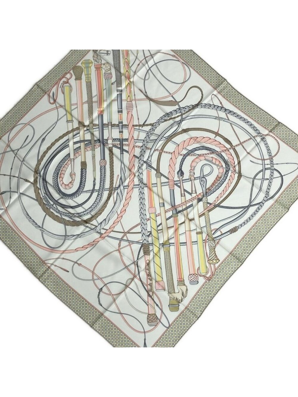 Hermes Scarf Carre 90 White Light Pink Multi Fouets Et Badines